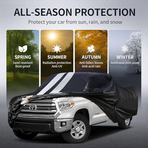 Image of Toyota Tundra Truck Cover Custom Fit 1999-2021 Double Cab /CrewMax Cab Short Bed(5.5'-6.5') with Door Zipper, 10 Layers Pickup Truck Cover Waterproof All Weather, Car Tarp for Wind Dust Sun Protector.