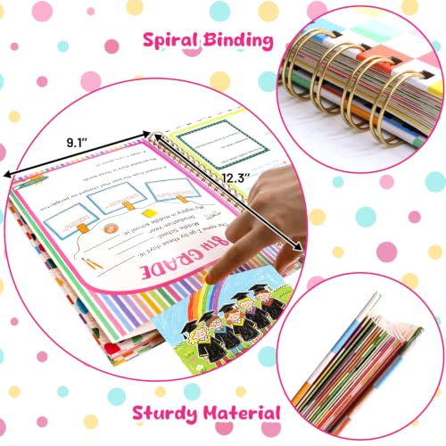 Álbum de recuerdos escolares Fancy Land para prekínder a 12° grado, álbum de fotos rígido con encuadernación espiral, 14 bolsillos, regalo para regresar a clases, tonos pastel miniatura 5