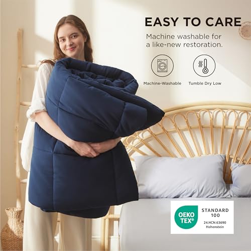 Image of Bedsure Comforter Duvet Insert - Quilted Comforters King Size, All Season Duvet, GentleSoft Down Alternative Bedding, with 8 Tabs, Gifts for Women /Men, Navy Blue, King 90 x 102 Inches