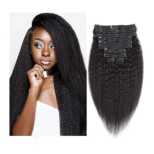 Extensiones de cabello humano con clip de 8 piezas, pelo remy liso y rizado para mujer