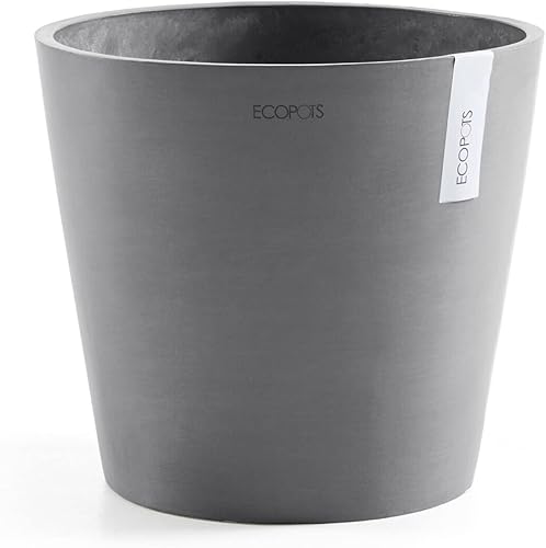 Miniatura 8 de Ecopots Amsterdam Maceta redonda de plástico reciclado duradera para interiores y exteriores (gris oscuro, 16 pulgadas)