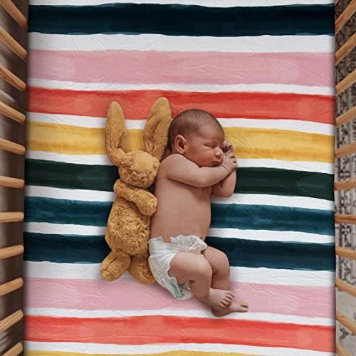 Soft Fitted Crib Sheet, Stretchy and Breathable Toddler Crib Sheet for Boys and Girls, Fits Standard Crib and Toddler Mattress (Rainbow)
