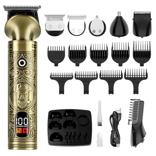 KEMEI Cortapelos Hombre Maquina de Afeitar Cortar Pelo Recortadora de Barba Cortadora de Pelo Hombre 6 en 1 Recorte de Cabello, Barba, Nariz, Orejas y Vello Corporal, Afeitado, Pantalla LED