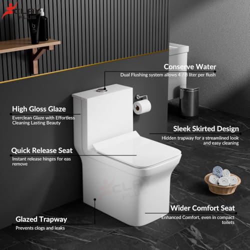 Image of Clay Plus P-Trap Premium Ceramic Rimless Water Closet Floor Mounted One Piece Ceramic Western Toilet /Commode With Soft Close Seat Cover For Home, Bathroom, Lavatory, Toilets (106 P-TRAP)