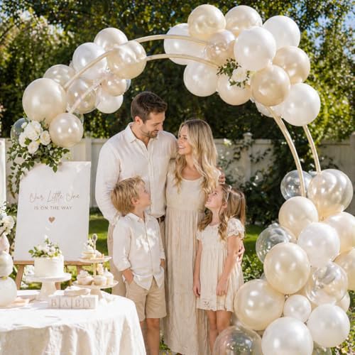 Image of Pearl White Balloons, 12 Inch Double Stuffed Pearl Balloons, 50pcs Double Stuffed Latex Sand White Ivory Clear Balloon for Bachelorette Bride Baby Shower Wedding Engagement Birthday Party Decorations