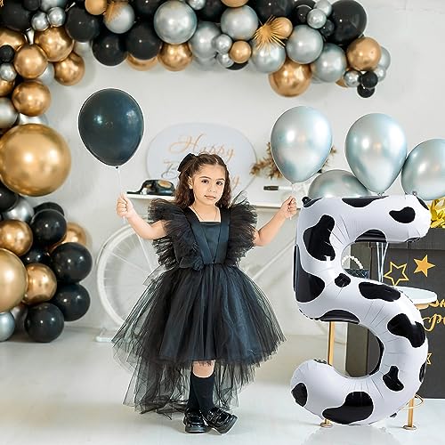 Image of Cow Print Number Balloons 5 for Kids, 40 Inch Foil Large Number 5 Self Inflating Balloon for Boys Girls 5th Birthday Decorations Farm Animal Theme Cowboy Cowgirl Theme Party Decoration Supplies