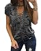FocusNORM Women's Short Sleeves Camouflage Lace-up Casual Top Sexy Hollow Lace Up Shirt (M, Grey)