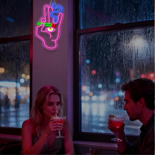 Image of WLHOPE Evil Eye Hand Neon Sign for Wall Decor Pink Blue Led Lights Hamsa Light Signs USB Connectivity Eye Neon Light Signs for Bedroom Game Room Home Bar Pub Cafes Party Gift