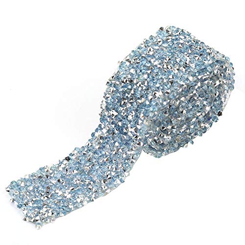 Rhinestone Mesh Ribbon,1 Yard 30mm Bling Mesh Wrap Roll Sparkle Crystal Rhinestone for Wedding Decorations Party Supplies(Light Blue)