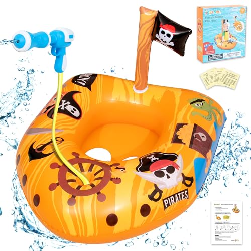 Pool Schwimmring Baby Piraten schlauchboot Kinder mit Wasserpistole Aufblasbarer Schwimmtiere für Pool Schwimmbad Spielzeug Strand Party Wasserspielzeug für Kleinkind Jungen 3-8 Jahre