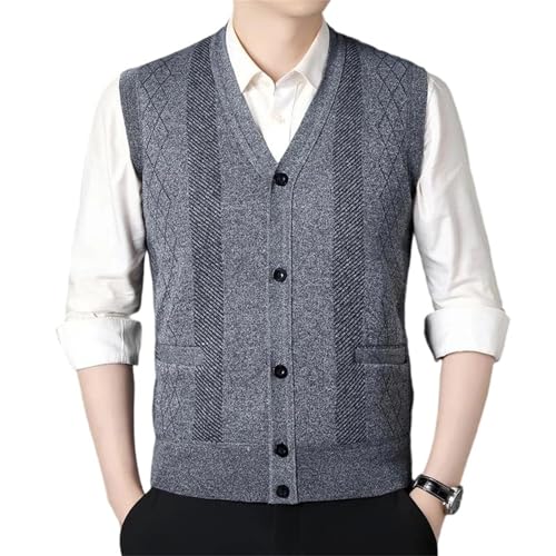 Men Casual Office Patchwork Sweater Cardigan Vest Winter Holiday Warm Slim V-Neck Knit Waistcoat