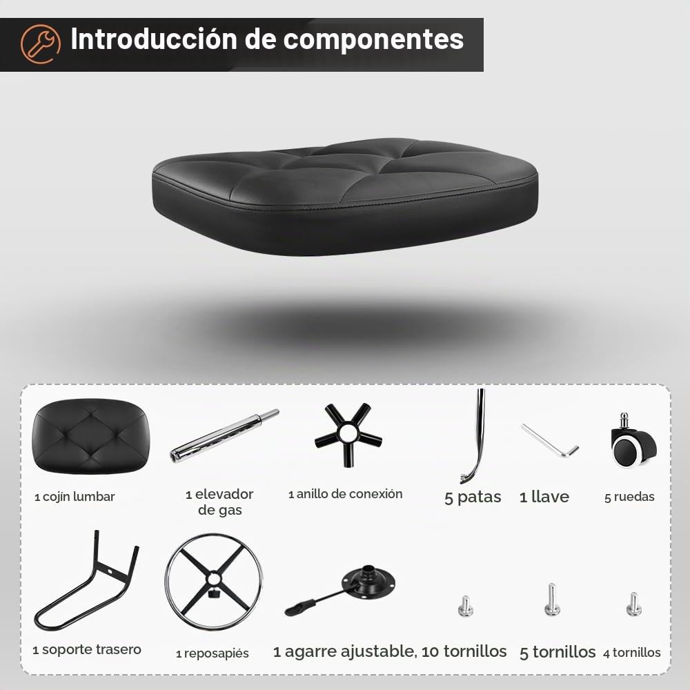 KKTONER Taburete de dibujo con respaldo rodante con reposapiés con ruedas, altura ajustable, sillas de piel sintética para tocador de oficina (negro)