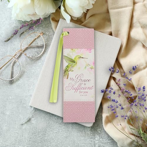 Image of Christian Art Gifts Faux Leather Scripture Bookmark: Grace is Sufficient