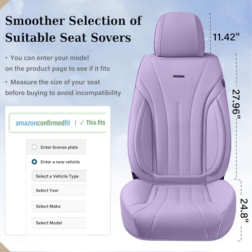 Image of Coverado Front Seat Covers for Cars, Luxury Leather Seat Covers, Waterproof Car Seat Protector, Driver Car Seat Cushions Universal Fit for Most Sedan, SUV, Trucks (Purple)