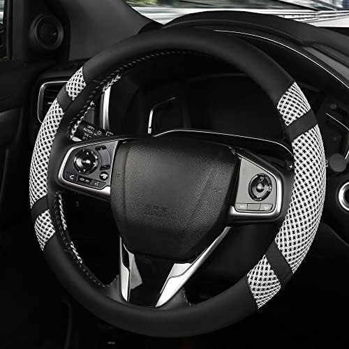 BOKIN Car Steering Wheel Cover 14.5 In Leather Wheel Covers for Women Men Gray Steering Wheel Accessories with Breathable Microfiber