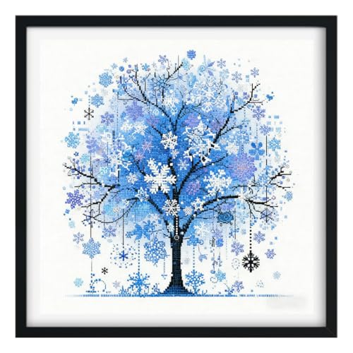 Image of Zhenqing Tree of Life Cross Stitch Kit | 11.8 inchx11.8 inch Stamped 11CT Fabric with DMC Threads | Beginner-Friendly Nature Wall Art | DIY Mindful Gift for Home /Office Decor- Happiness Tree - Joy(66899)