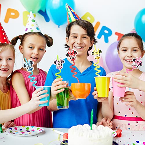 Afzmon Mouse Party Favors 24 Pcs Minnie Drinking Straws With 2 Cleaning Brush Mickey Birthday Party Supplies Decorations #TOP6