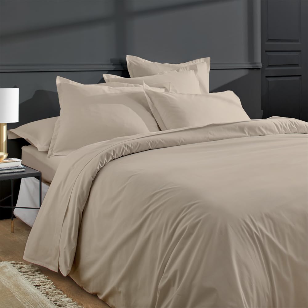 Percale de coton 80 fils parure de lit luxe beige lin 240x220 grand confort hotel