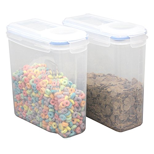 Image of Basicwise Small BPA-Free Plastic Food Cereal Containers with Airtight Spout Lid, Set of 2, Clear