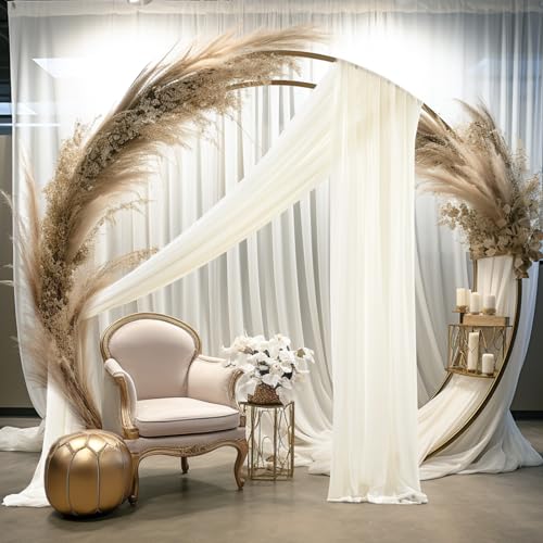 Image of 30 inch x 20Ft Wedding Arch Draping Fabric, 3 Panels Ivory Sheer Curtain Drapes Extra Wide & Long Backdrop Curtains for Wedding Arch Ceremony Birthday Party Decorations