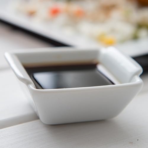 Miniatura 60 de Restaurantware -10 platos blancos pequeños cuadrados, mini platos de 3 pulgadas, para aperitivos, aptos para microondas, apto para horno, plato