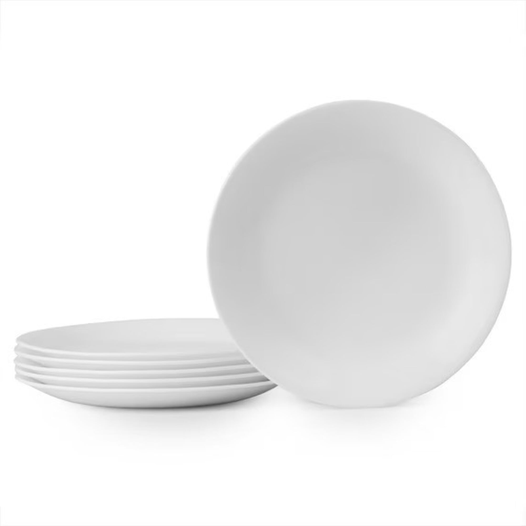 8.5-Inch Lunch Plates, Set of 6, Lightweight Vitrelle Glass, Chip & Crack Resistant, Dishwasher & Microwave Safe, White