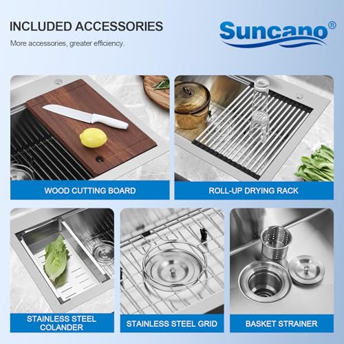 Suncano Undermount Kitchen Sink 32x19x10 Inch, Stainless Steel Large Single Bowl Workstation Sinks with 5 Accessories by suncano - Used condition - Image 3