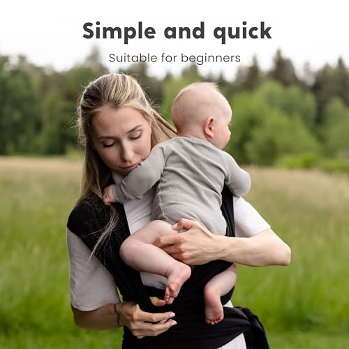 Image of Cuddlebug Baby Wrap Carrier for Newborn (7-35 lbs) - Soft Stretchy, Breathable Infant Baby Carrier Wrap - Hip Healthy Baby Sling Wrap for Hands Free Baby Wearing, Cotton Blend (Black)