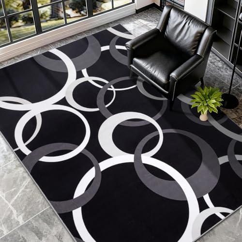Tapete decorativo moderno 4x6 ft con círculos concéntricos miniatura 1