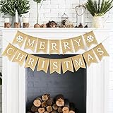 Die Menge des Pakets - Es gibt 16 Stück Sackleinen in dieser Packung, sie sind vormontiert, so dass sie ein entzückendes Banner Set bilden. Ein Banner mit Schneeflockenmuster, das andere ist Weihnachtsbanner Das Banner Set passt perfekt zu Weihnachten.