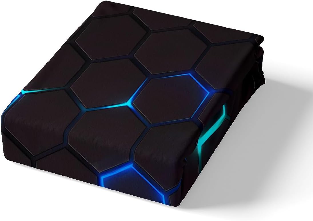 Honeycomb Duvet Cover Set Toddler Size,Blue Teal Neon Bedding Set for Kids Boys Girls Room Decor,Hexagon Comforter Cover,Chic Creative Quilt Cover with 1 Pillowcase(No Comforter)