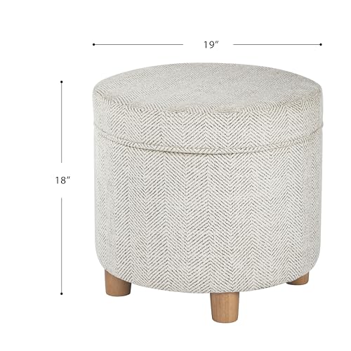 Image of HomePop 19 inch Round Storage Ottoman - Cream Chevron Woven