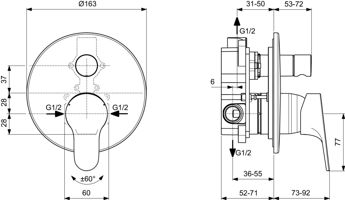 Ideal Standard - Cerabase Einhebelmischer für Badewanne oder Dusche, Zwei-Wege, Komplettset mit Einbaukörper, verchromt