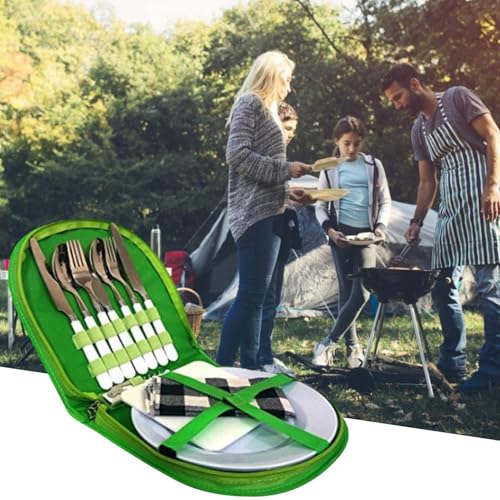 Ustensiles de camping en acier inoxydable avec assiettes et nappe - 4