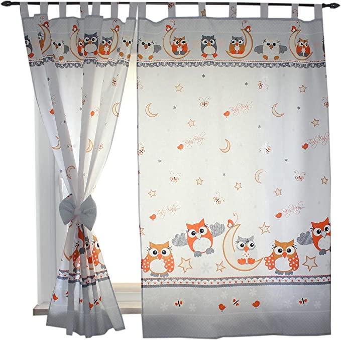 TupTam Kinderzimmer Vorhänge Baby Gardinen mit Schleifen 2er Set, Farbe: Eulen Grau, Größe: ca. 155x95 cm
