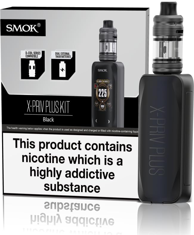Smok X Priv Plus Vaping Kit, Ergonomic, Comfortable, Powered by Dual I8650 Batteries (Not Included), 2mL, E Cigarettes, E Cig, Smok Vaping, Refillable and Rechargeable, No Nicotine (Black)