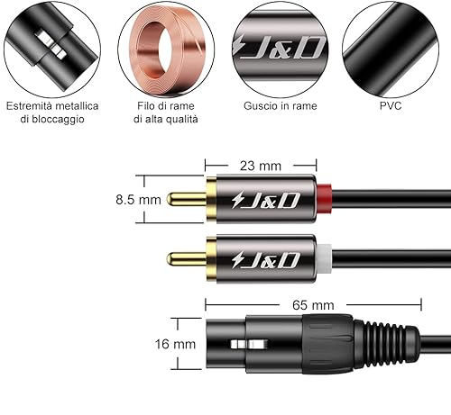 J&D XLR a 2 RCA Cavo Patch Y Spinotto, PVC