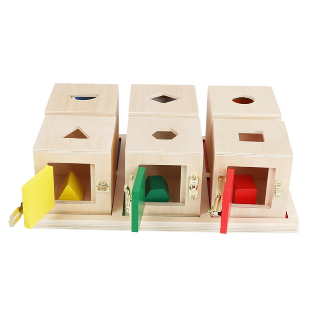 Montessori Separates Schließfach-Set, 6 Holzfarbige Schlosswürfel