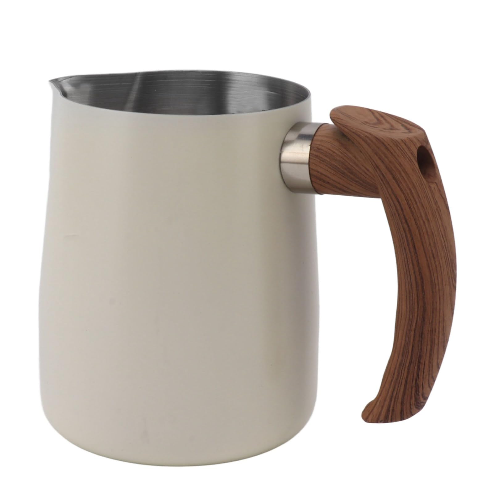 Otufan Stainless Steel Milk Pitcher Cup,Inner Scale Milk Jug for Coffee with Handle Pointed Spout Milk Frothing Jug for Making Coffee (White)