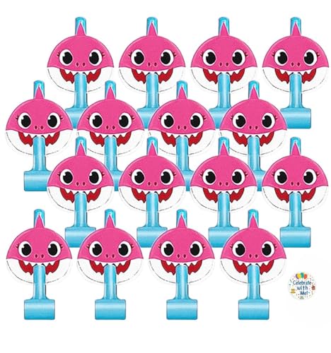 Unique Baby Shark - Party Blowouts & Sticker Bundle for 16 Guests | Officially Licensed | Birthday Party Supplies | Baby Shark Decorations for Boys & Girls | Fun Kids Party Favors for Birthdays