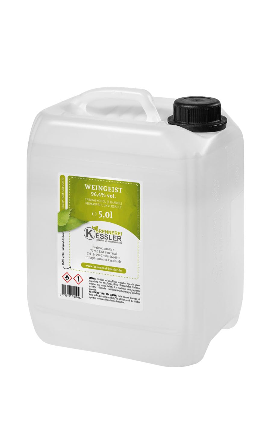 Weingeist Primasprit Ethanol Trinkalkohol 96,4% - 5000ml - zur Herstellung von Likören - Direkt aus der Brennerei