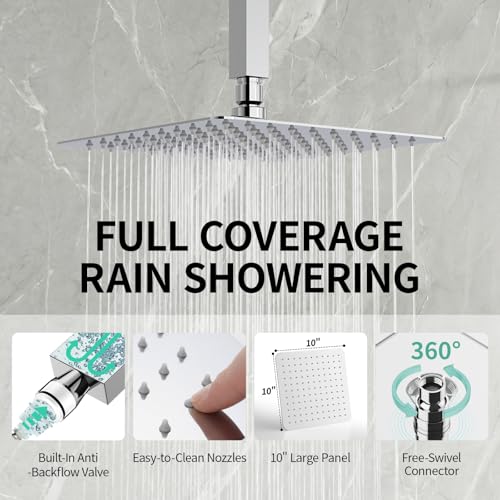 Image of SR SUN RISE 10 Inch Ceiling Mount Rain Shower System,Polished Chrome