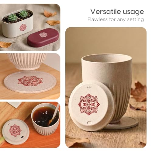 Image of Eha Earth-Friendly Wedding Gifts for Couple | Gifts Made with Rice Husk Biocomposite | Mandala Printed Mug and Coasters Set of 2, Keychain, Loopac Box | 350 ml | Sand Castle