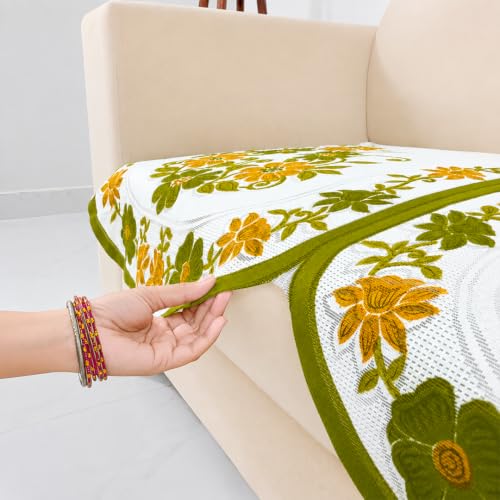 Image of Homerz Premium 'Surya Series' Sofa Cover | Stylish Sofa Protector | Net Fabric | Anti-Stain & Washable Slip Cover Exact Size Antislip (Daisy Green, 2 Seater, Only Seat Cover)