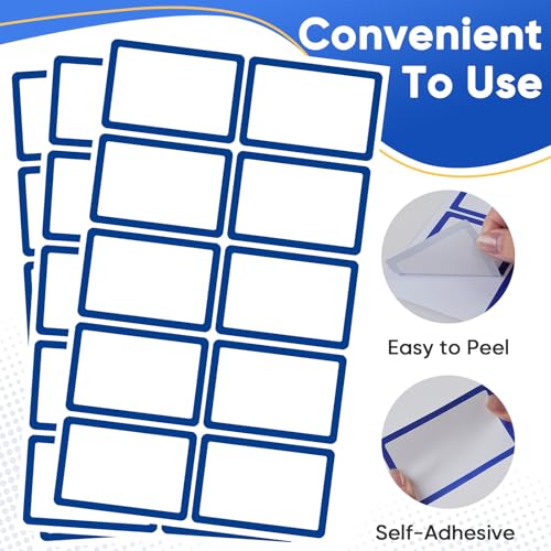 Image of 400 Pcs Blue Name Tags Sticker, 3.5 inchx2.25 inch Blank Name Tags with Blue Border, Plain Name Labels Adhesive Identification Name Badges for School, Office, Meeting, Family Parties, Mailing