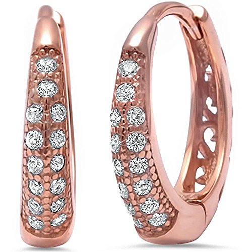 Pave Set AAA Quality Cubic Zirconia Huggie Hoop .925 Sterling Silver Earrings COLORS AVAILABLE (Rose Gold Plated Sterling Silver)
