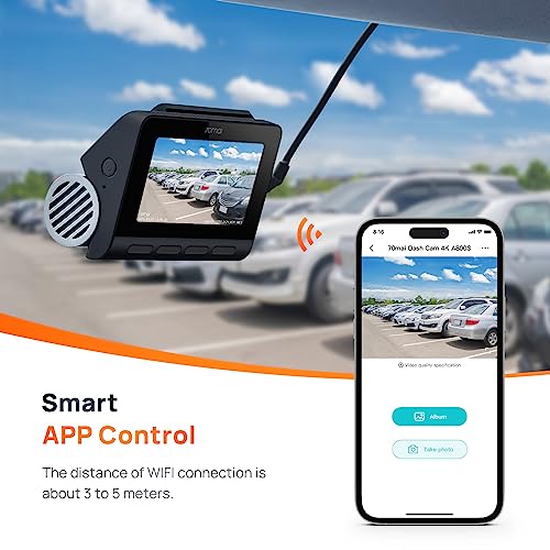 70Mai True 4K Dash Cam A800S With Sony Imx415, Front And Rear, Built In Gps, Super Night Vision, 3'' Ips Lcd, Parking Mode, Adas, Loop Recording, Ios/Android App Control #TOP5