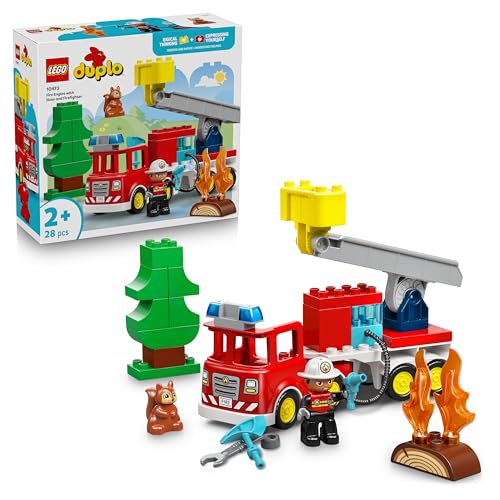 LEGO Duplo Ma Ville Le Camion de Pompiers - Jouet Éducatif Stimulant la Motricité - Camion Rouge avec Échelle, Figurine & Écureuil - Idée de Cadeau...