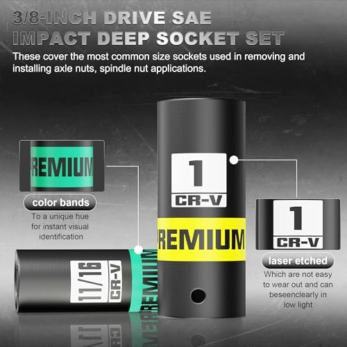 Image of 12-Piece 3 /8-Inch Drive SAE Impact Deep Socket Set, 5 /16 to 1 inch, CR-V, 6 Point, Heavy-Duty Sockets for Impact Wrenches, Automotive and Home