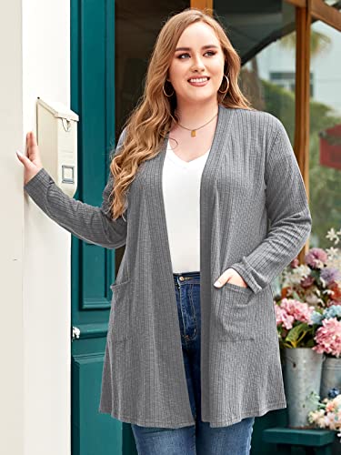 Image of LARACE Open Front Knit Plus Size Cardigan Sweaters for Women with Pockets